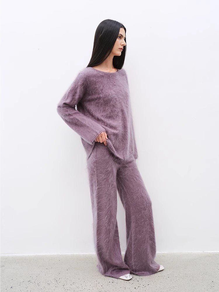 Half - Ripe Winter Cashmere Crewneck Sweater & Straight - Leg Pants Set - Luxury Knit Loungewear - BLCIamSurrealArtFashion