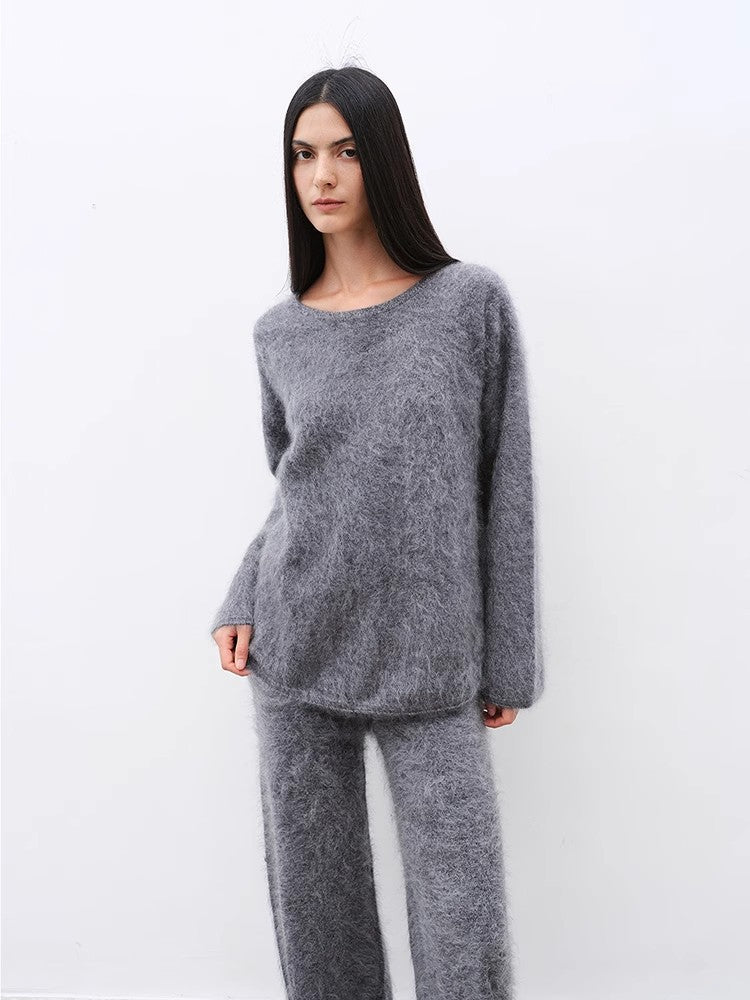 Half - Ripe Winter Cashmere Crewneck Sweater & Straight - Leg Pants Set - Luxury Knit Loungewear - BLCIamSurrealArtFashion