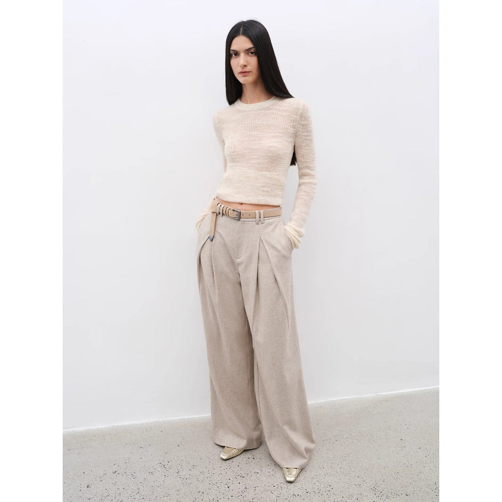 City Stroll Wide-Leg Pleated Trousers - Light Khaki
