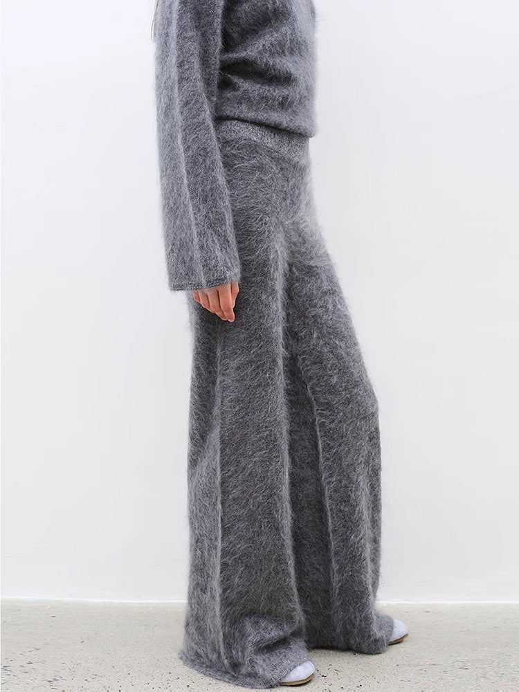 Half - Ripe Winter Cashmere Crewneck Sweater & Straight - Leg Pants Set - Luxury Knit Loungewear - BLCIamSurrealArtFashion