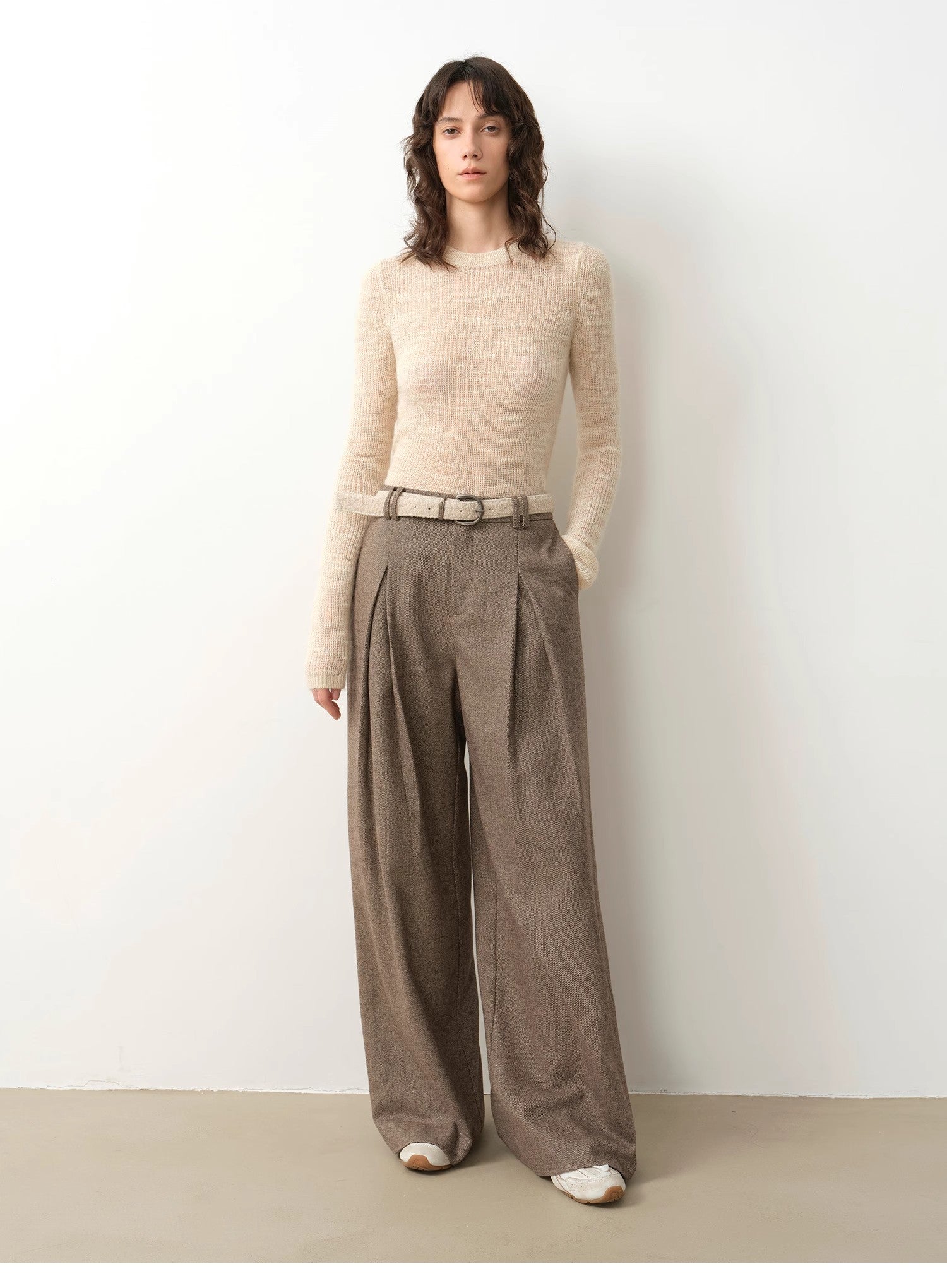 City Stroll Wide-Leg Pleated Trousers - Light Khaki
