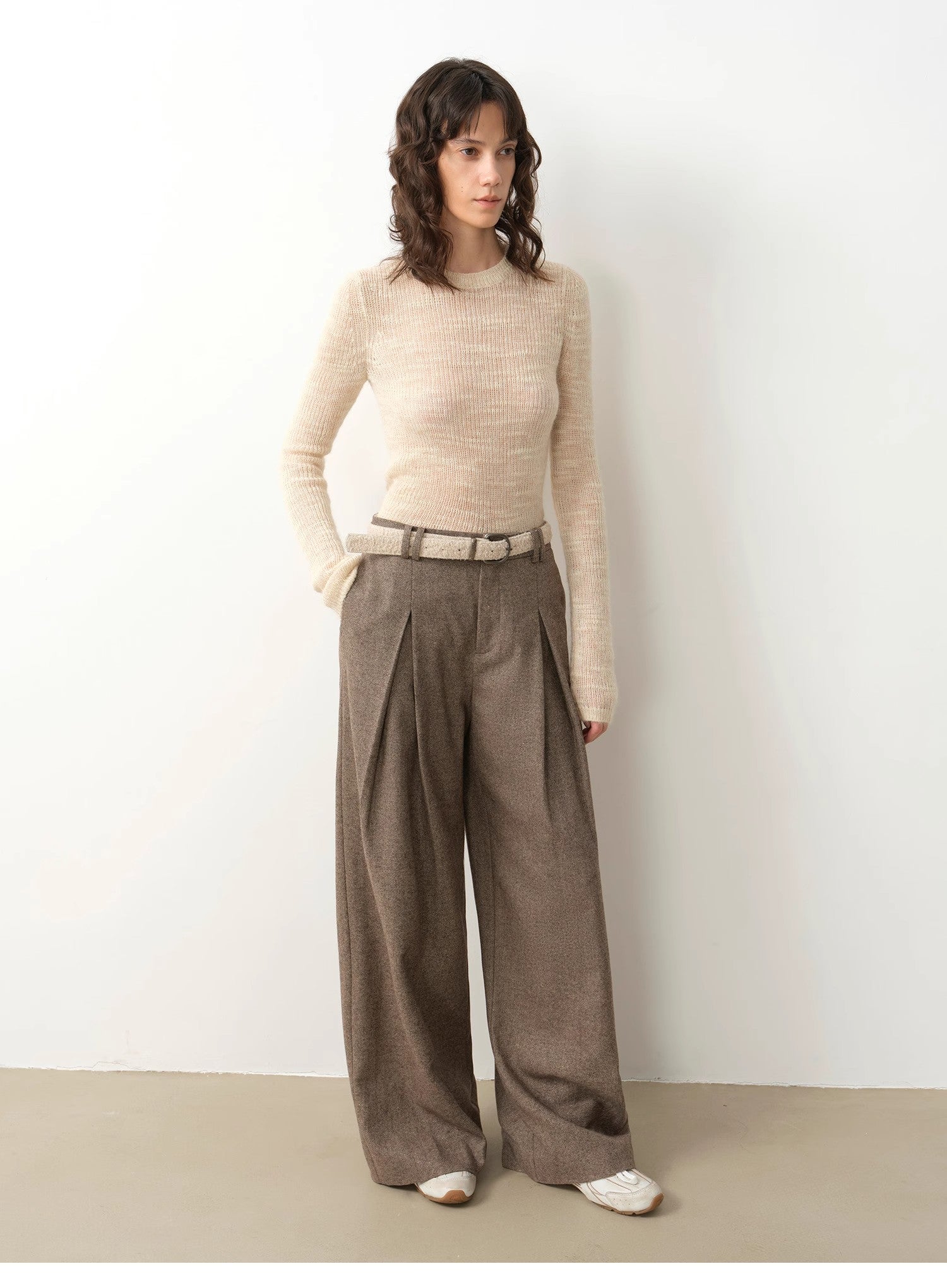 City Stroll Wide-Leg Pleated Trousers - Light Khaki