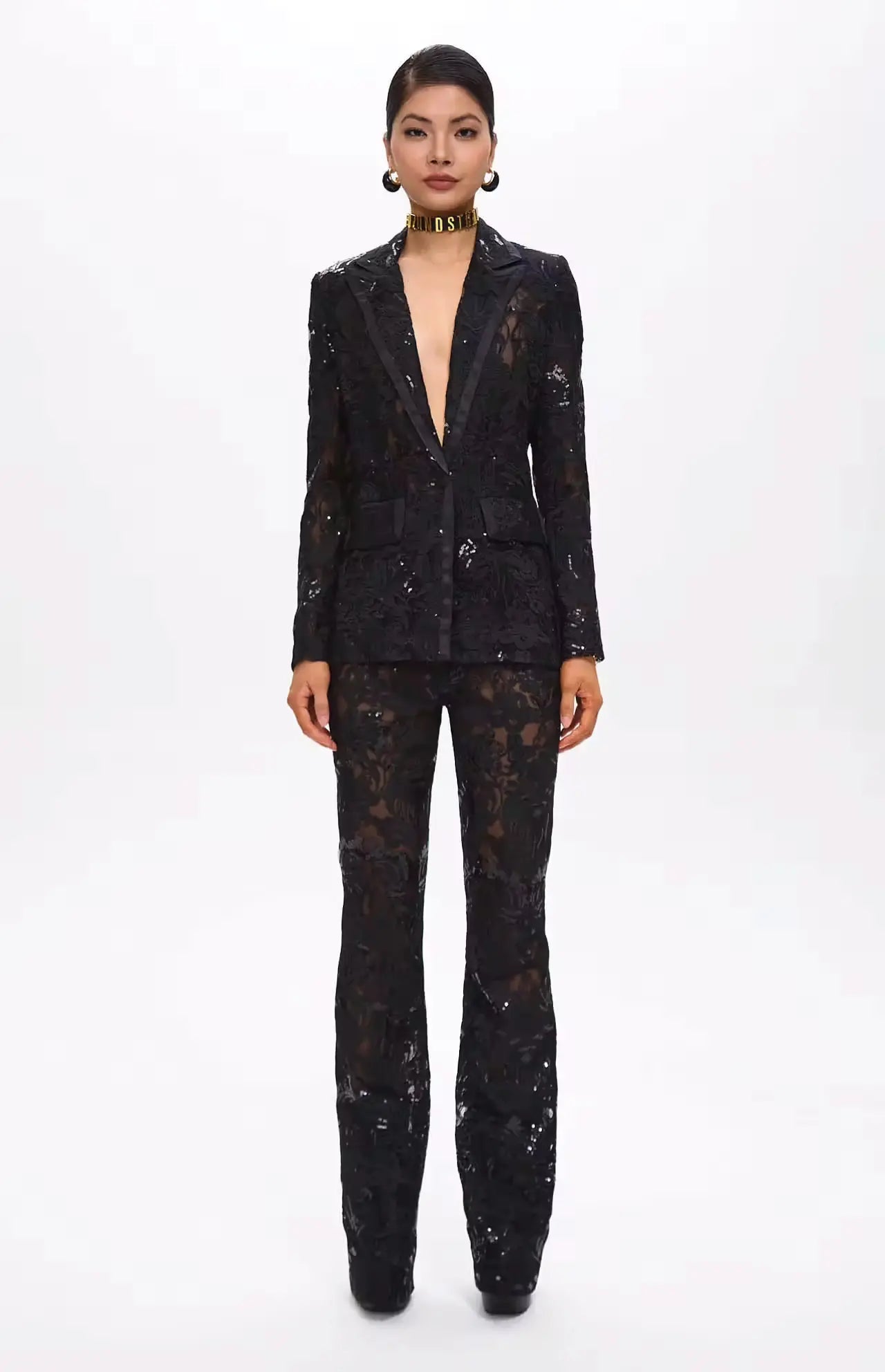 Carie Sequin Floral Blazer Set Black - BLCIamSurrealArtFashion