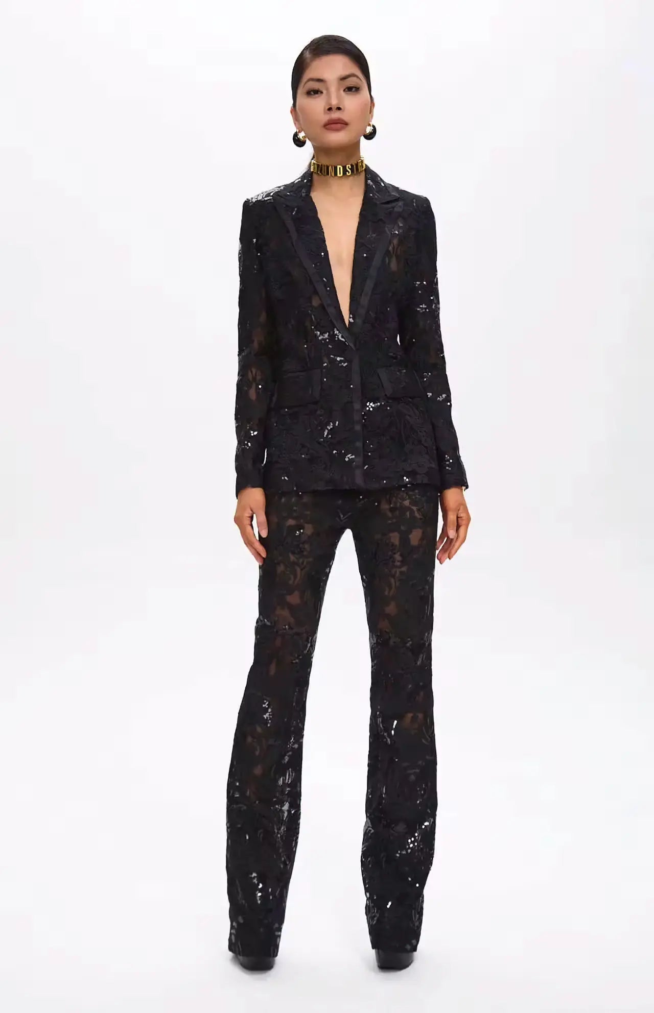 Carie Sequin Floral Blazer Set Black - BLCIamSurrealArtFashion