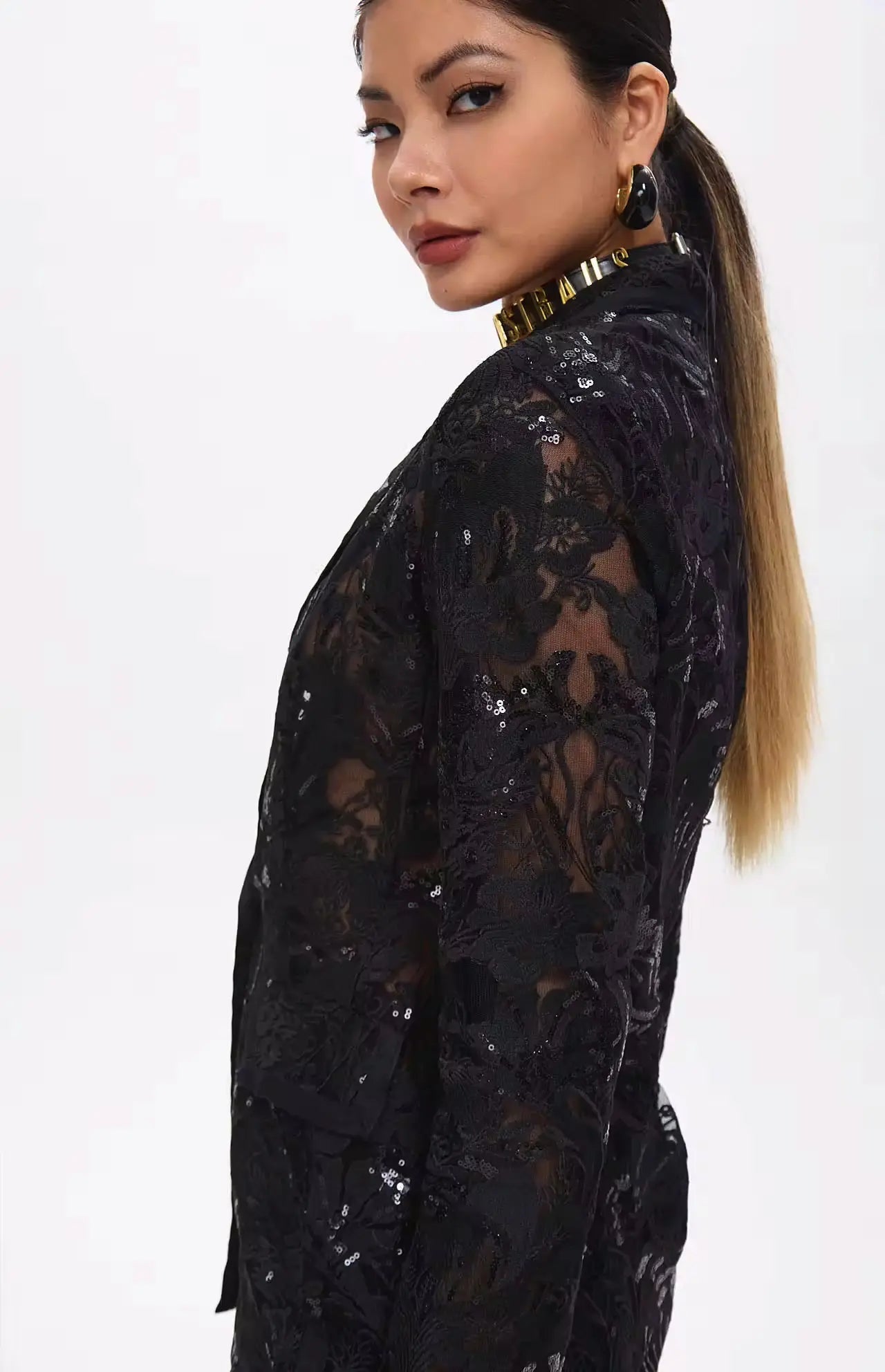 Carie Sequin Floral Blazer Set Black - BLCIamSurrealArtFashion