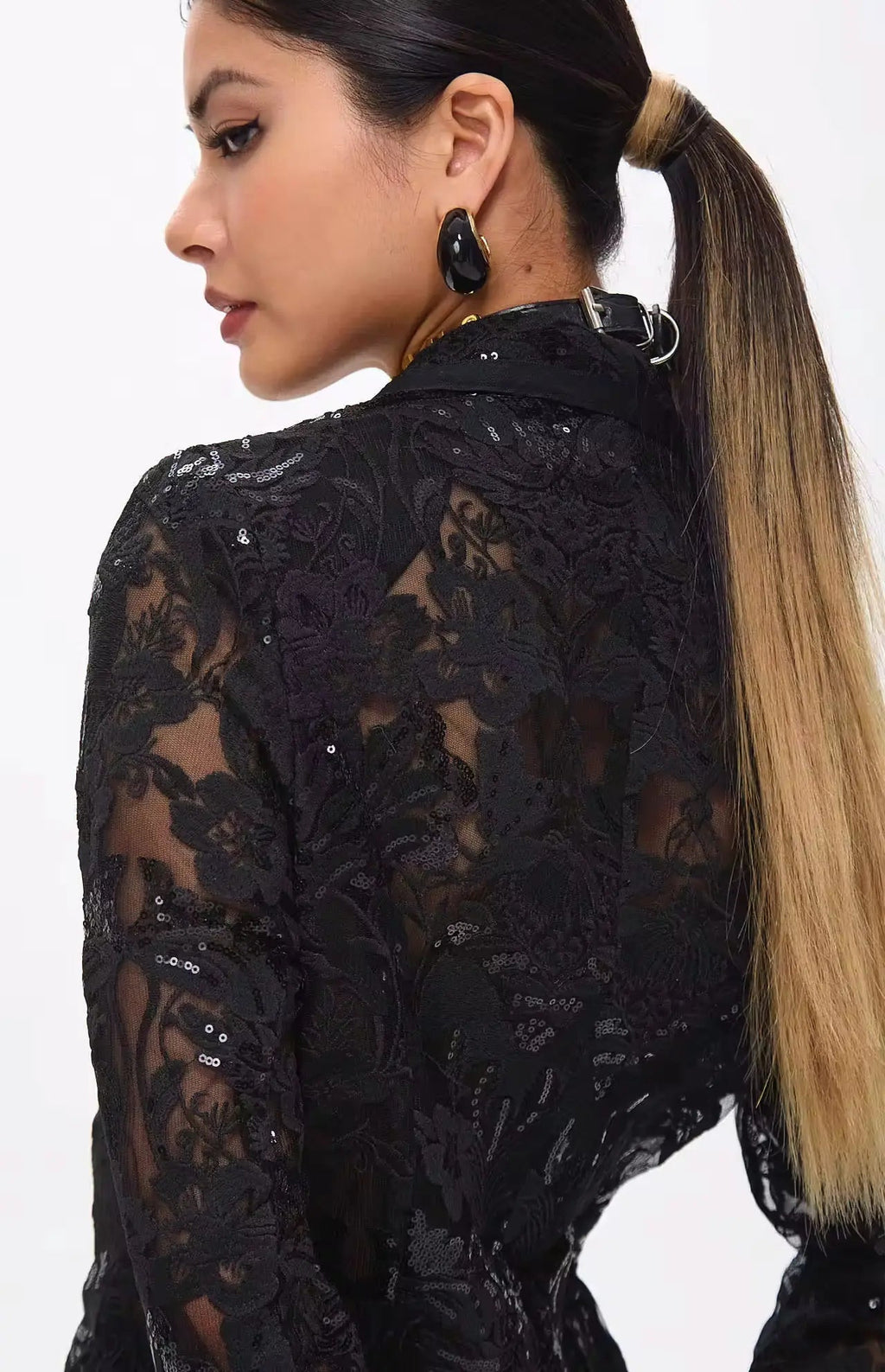 Carie Sequin Floral Blazer Set Black - BLCIamSurrealArtFashion