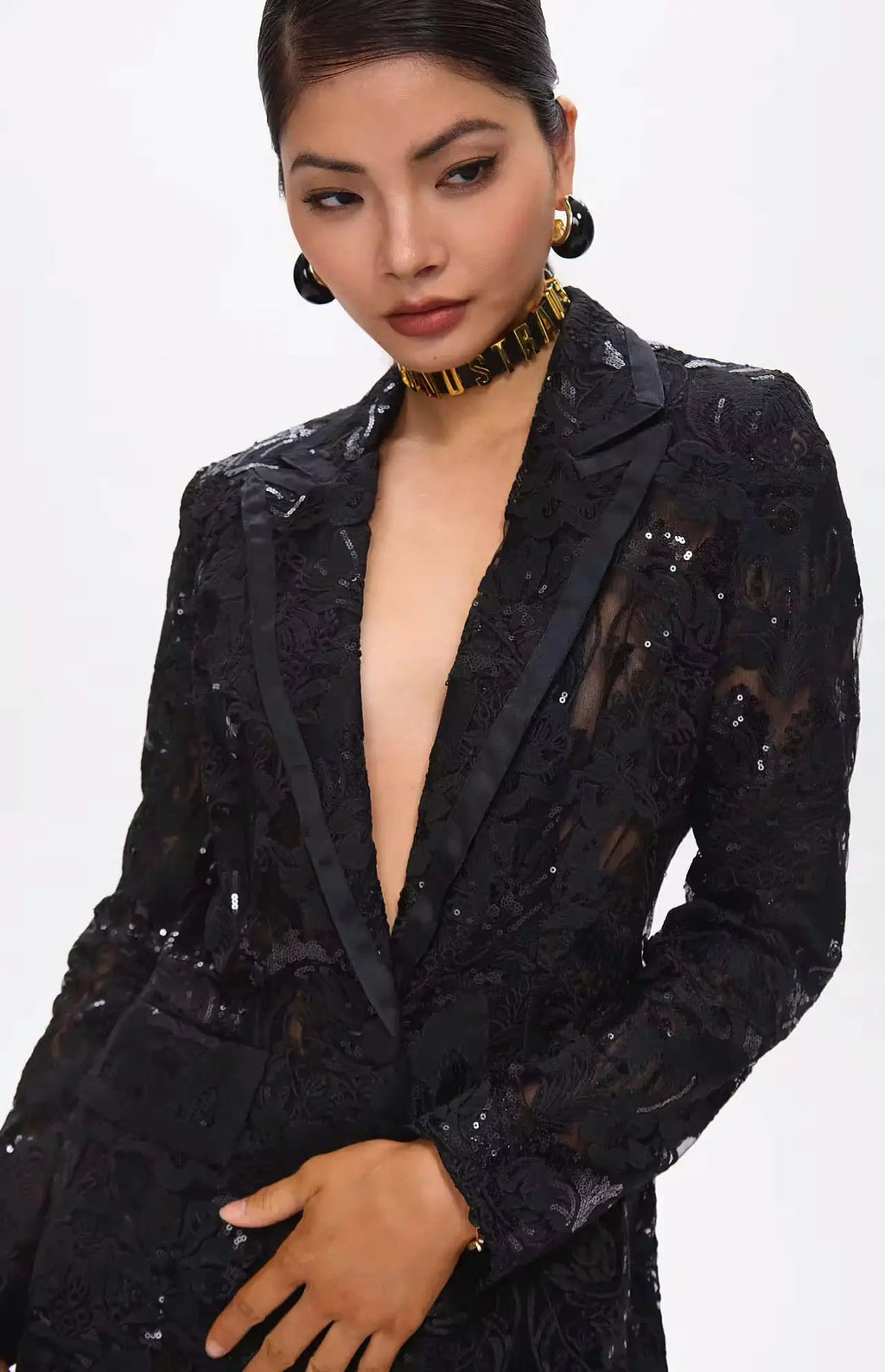 Carie Sequin Floral Blazer Set Black - BLCIamSurrealArtFashion