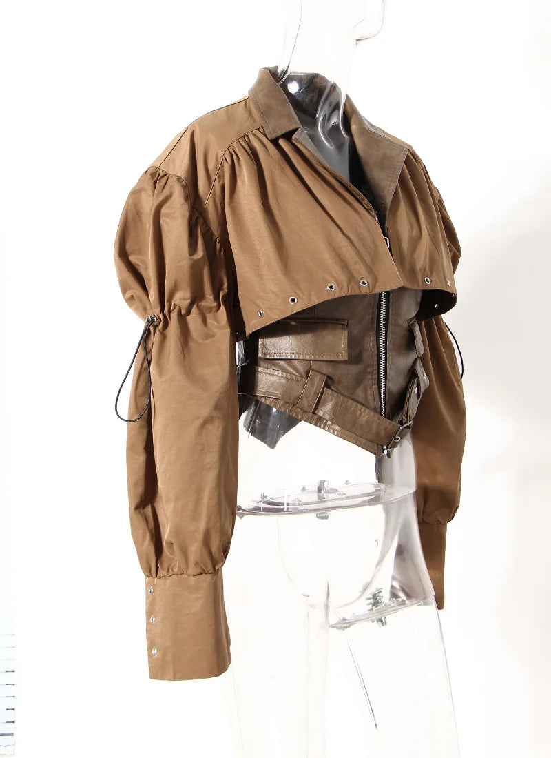 Motorcycle Cape Outwear Coat PU Vintage Women Jackets Leather