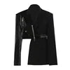 Coat Notched Collar Long Sleeve Patchwork Zipper Blazers Breathable Outerwear Woven