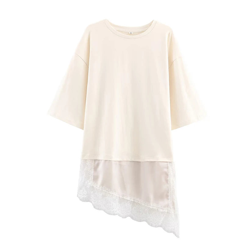 Lace Hem T Shirts  Women Asymmetry