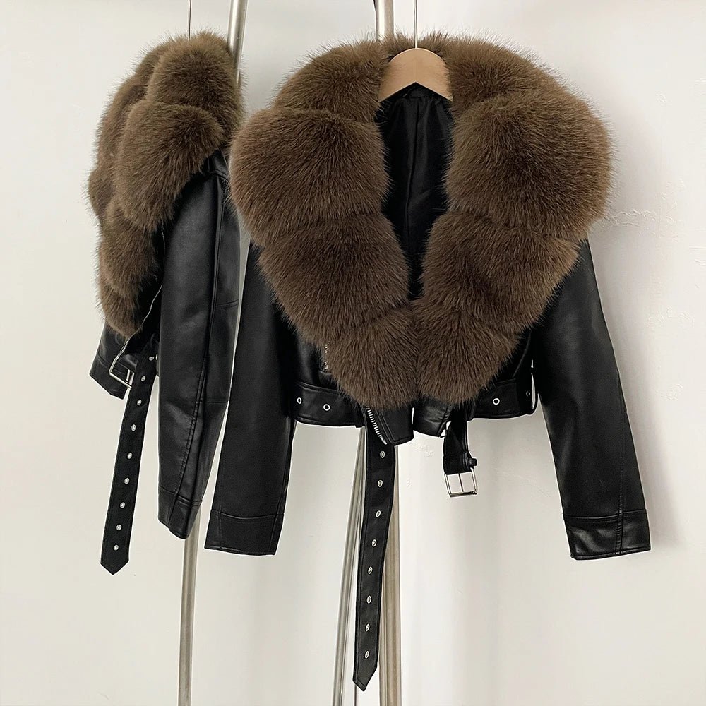 Oversized Faux Fur Leather Jacket - BLCIamSurrealArtFashion