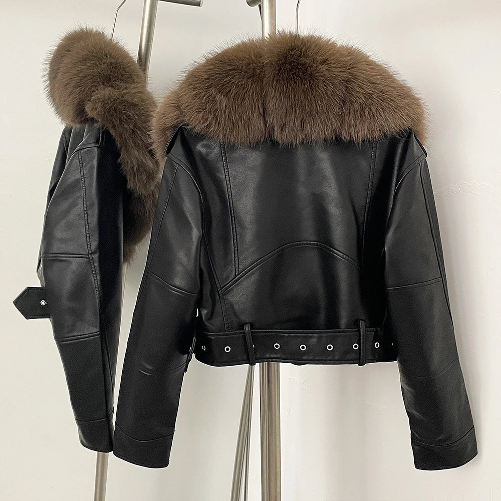 Oversized Faux Fur Leather Jacket - BLCIamSurrealArtFashion