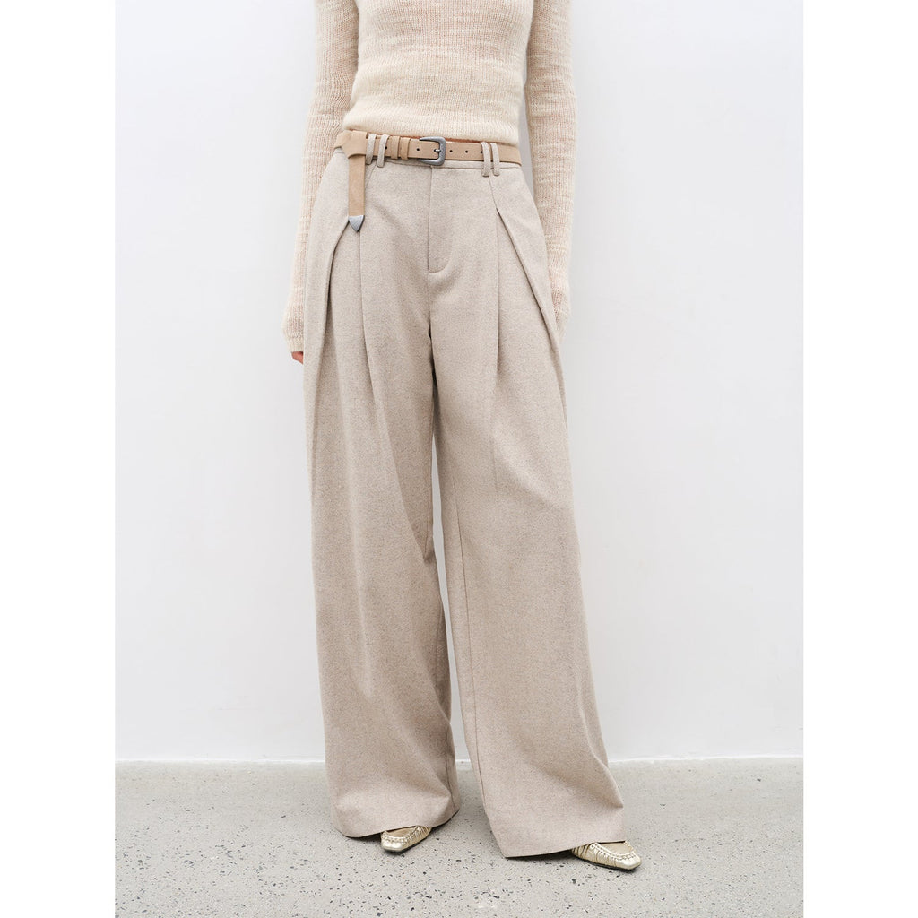 City Stroll Wide-Leg Pleated Trousers - Light Khaki