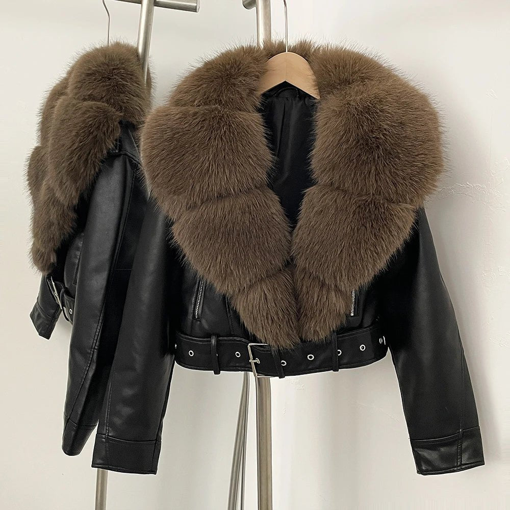 Oversized Faux Fur Leather Jacket - BLCIamSurrealArtFashion