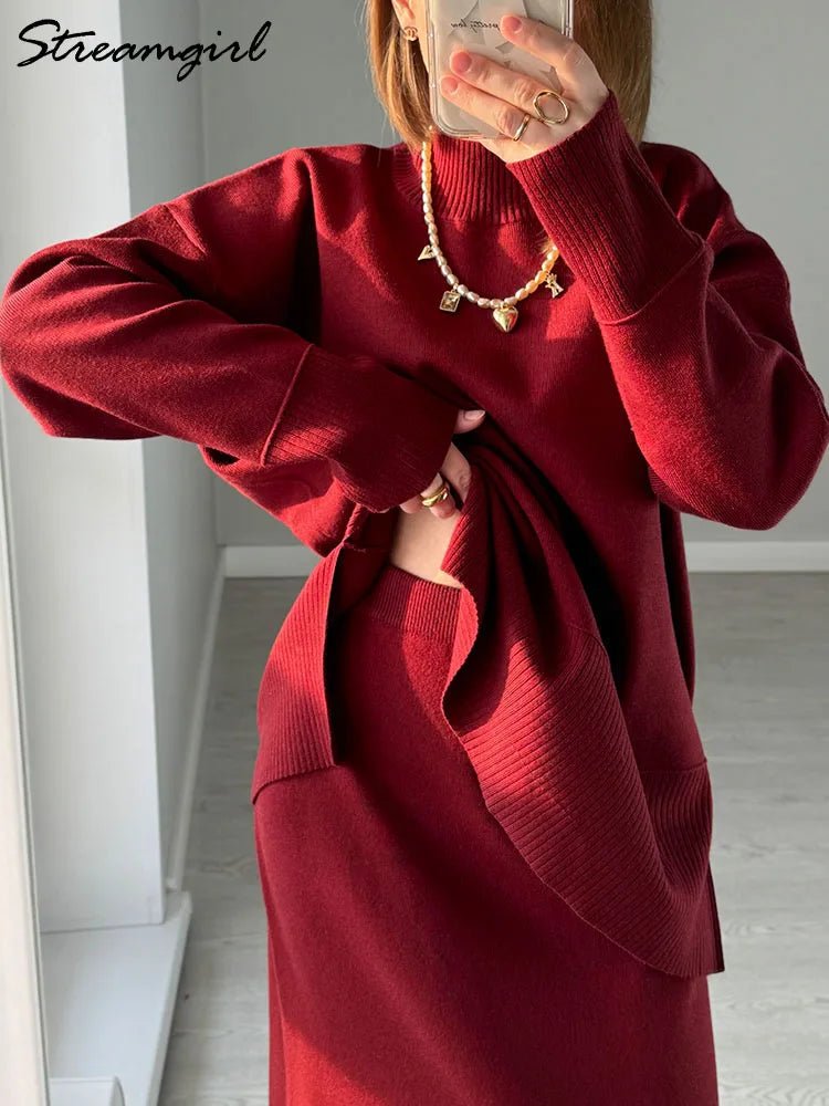 Burgundy Luxe Knit Set - BLCIamSurrealArtFashion