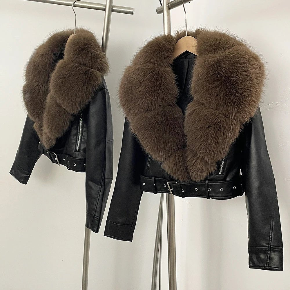 Oversized Faux Fur Leather Jacket - BLCIamSurrealArtFashion