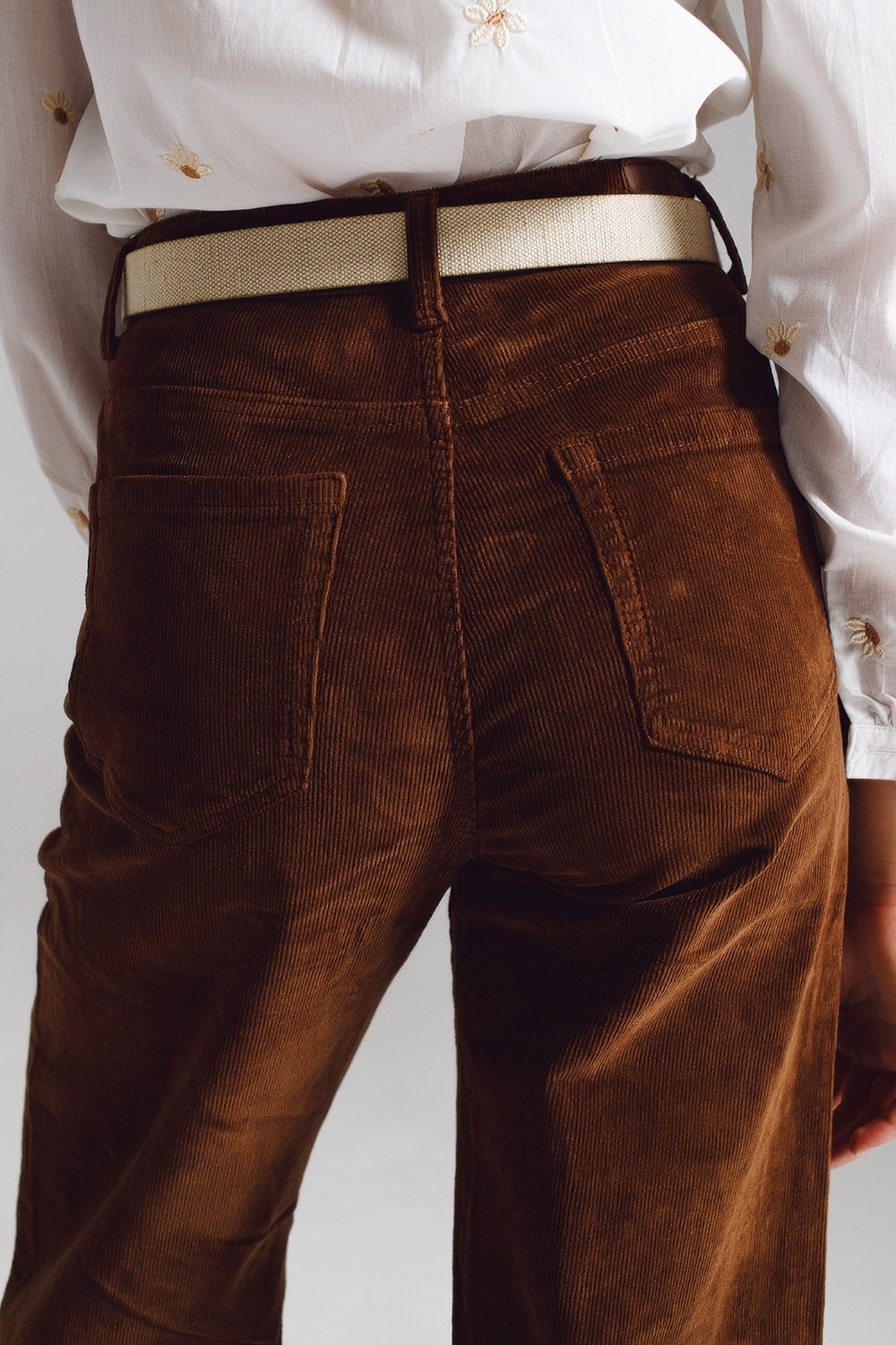 Cropped Cord Pants in Brown - Wide Leg Corduroy.