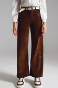 Cropped Cord Pants in Brown - Wide Leg Corduroy.