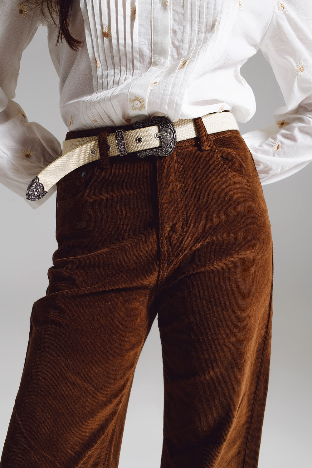 Cropped Cord Pants in Brown - Wide Leg Corduroy.