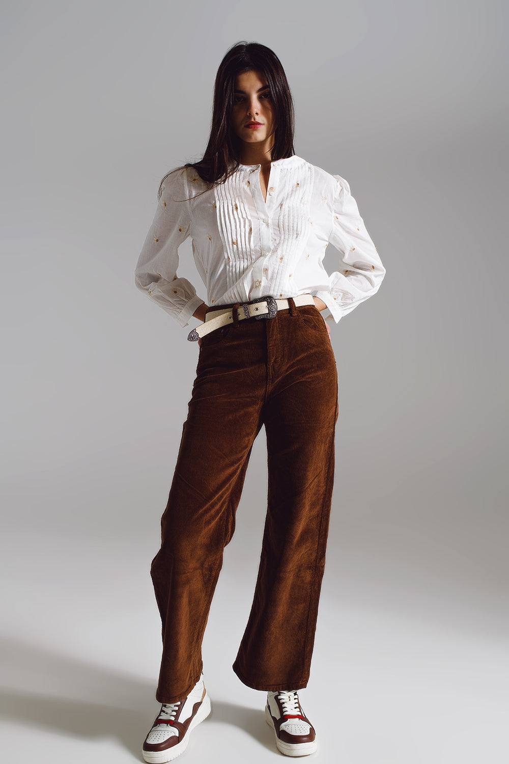 Cropped Cord Pants in Brown - Wide Leg Corduroy.