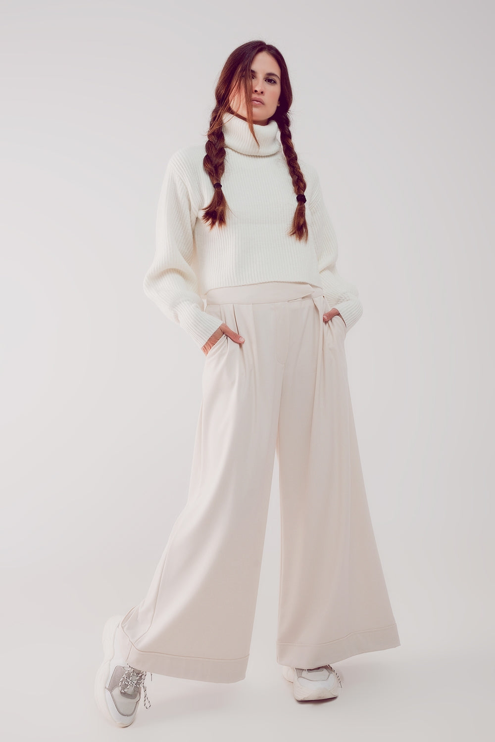 Balloon Sleeve Jumper in Cream - Sculptural Knit.