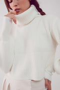 Balloon Sleeve Jumper in Cream - Sculptural Knit.