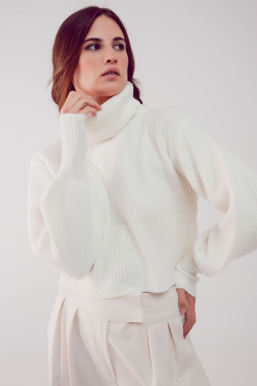 Balloon Sleeve Jumper in Cream - Sculptural Knit.